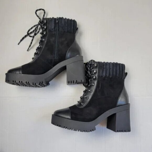 Chelsea & Violet Zaira Black Suede Platform Ankle Boots Chunky Heel Booties NWT - Picture 7 of 10